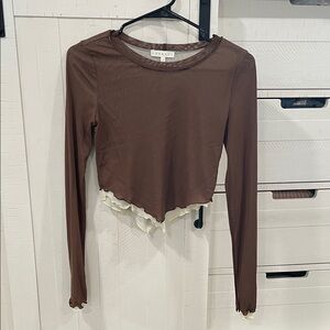 Promesa Brown & Cream Layered Long Sleeve Top